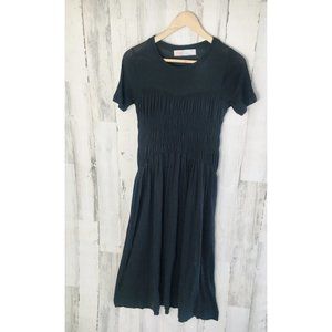 Free People FP BEACH Knit Midi Dress Black Fit & Flare Ruched Bodice XS